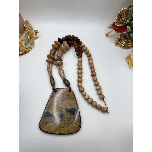 Oversized Ethnic Gypsy BOHEMIAN Tribal Wood Bead Necklace Collar Earth Tone - Picture 8 of 8